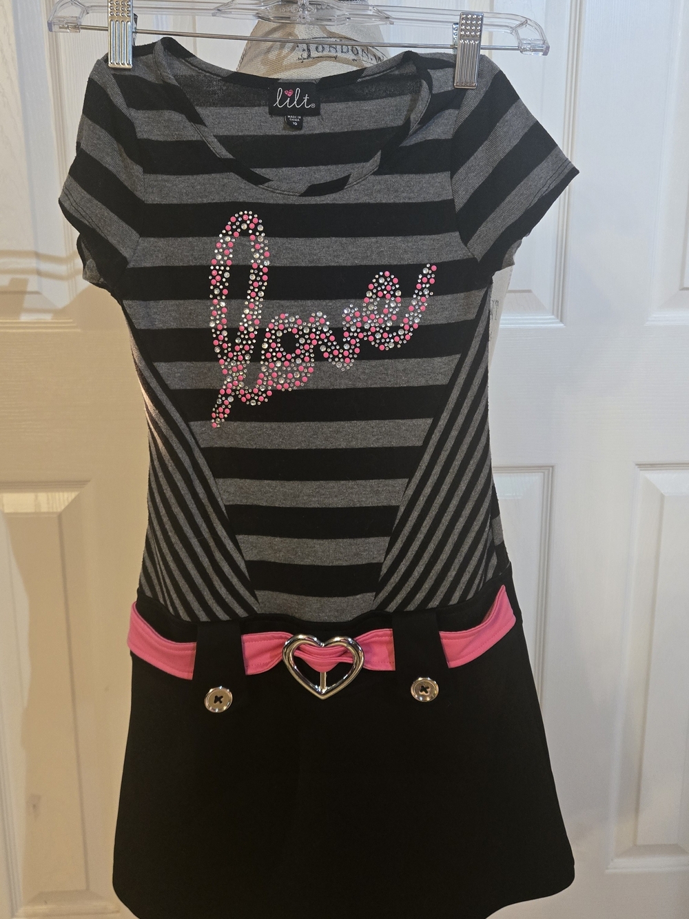 lilt Black & Gray Striped Dress with Pink Accent